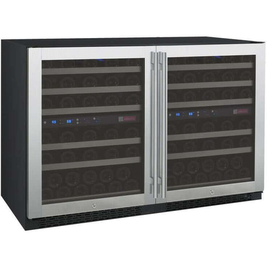 47” Wide 112 Bottle Four Zone Side-by-Side Wine Cooler | Tru-Vino Technology and FlexCount II Shelving
